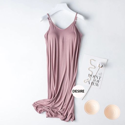 Váy đầm hai dây dáng dài sợi Vicose mềm mịn có đệm mút ngực DESIRE VN-077-1 Hồng M - Available variant