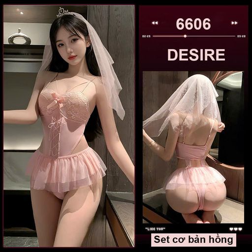 Bộ Bodysuit Cosplay Cô dâu phong cách gợi cảm sexy DESIRE VN-6606 Set cơ bản Hồng - Available variant