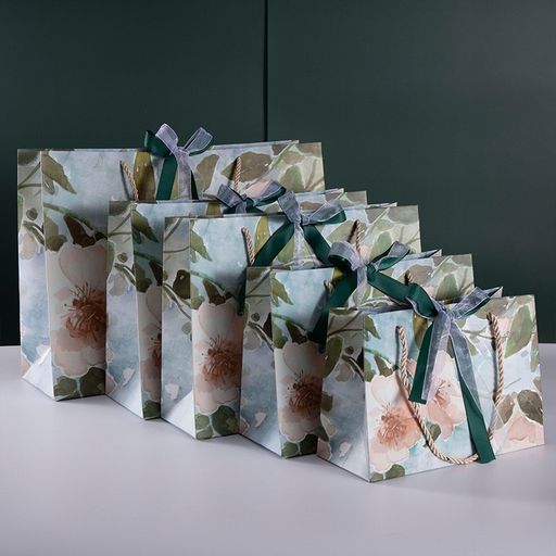 Túi giấy đựng quà sang trọng hoạ tiết tranh sơn dầu hình chữ nhật hộp quà thắt nơ lụa túi quà TQ-02 Túi Xanh lá S 13 x 19 x 6 cm - Available variant