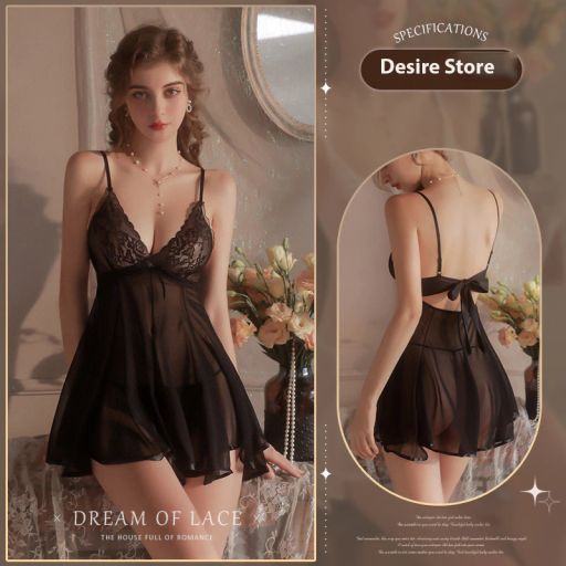 Váy ren sexy siêu mềm mại gợi cảm kèm quần chip lọt cao cấp VN-8301 Đen Freesize - Available variant