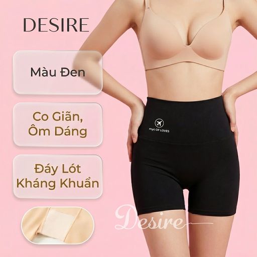 [Loại 1] Quần đùi mặc váy cạp cao chất su lụa lạnh cao cấp ôm body tàng hình chống lộ DESIRE QL-3086 Đen M - Available variant