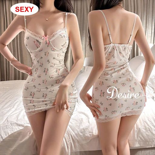 Desire Store, Váy ngủ hai dây thun ôm sát gợi cảm họa tiết hoa nhí phối ren - Đầm ngủ sexy dáng ngắn co giãn tôn dáng DESIRE 8898 - 250.000 ₫