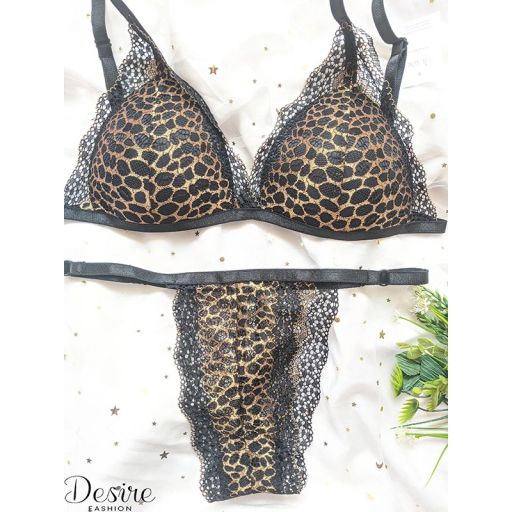 Đồ lót Bralette nguyên bộ quần và áo (Áo mút mòng và Quần lọt khe) BB-0020 Da báo đen Freesize - Available variant