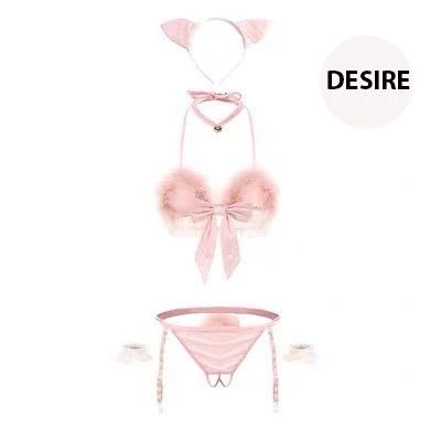Bộ đồ ngủ Cosplay mèo nhỏ quyến rũ 5 chi tiết gợi cảm sexy DESIRE VN-8239 Hồng ko tất - Available variant