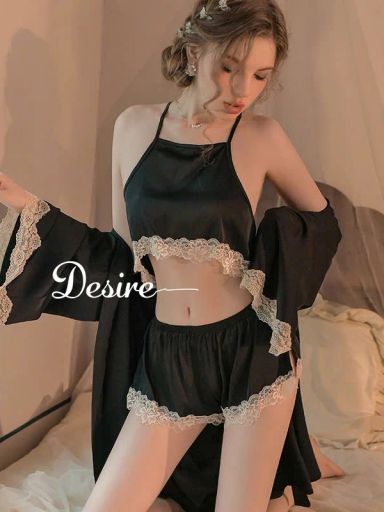 Desire Store, Bộ đồ ngủ lụa phối ren cao cấp dáng yếm cột hai dây gợi cảm mát mịn mùa hè DESIRE VN-2018 - 190.000 ₫