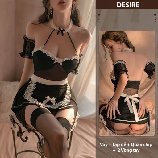 Bộ đồ ngủ cosplay hầu gái chất thun mềm loại 1 VN-8811 Set ko tất - Available variant