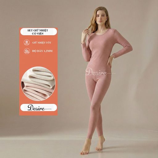 Đồ bộ giữ nhiệt mùa đông siêu nhẹ ấm áp vải Nhung lót Len Cashmere có đường viền dành cho nữ giới ZYOS AGN-003 Hồng nhạt có viền L - Available variant