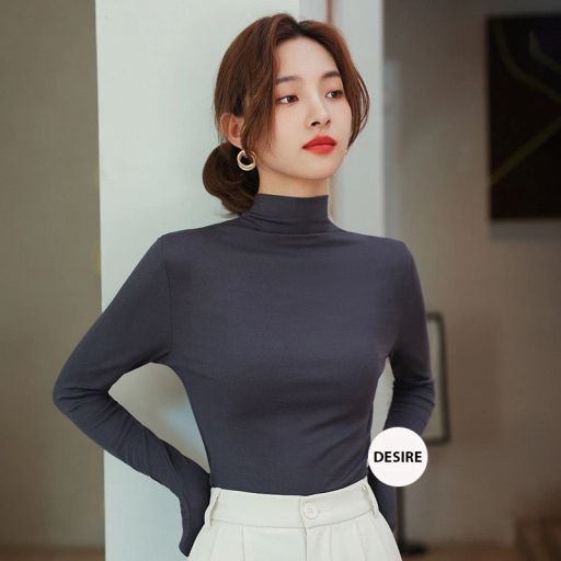 Áo thun cổ lọ dài tay chất thun len mềm mại Áo thun cổ cao ấm áp mùa thu đông  AN-898 Ghi đậm L - Available variant