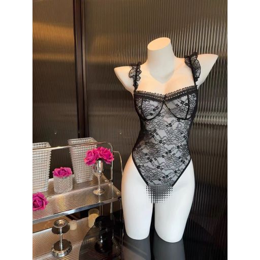 Váy ngủ ren liền thân cánh tiên chéo lưng quần xẻ đáy Bodysuit ren DESIRE VN-8662 Đen - Available variant