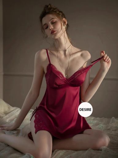 Desire Store, Váy Đầm ngủ lụa phối ren xẻ tà Satin cao cấp mềm mại VN-245 - 189.000 ₫