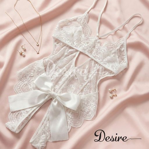 Bộ váy ngủ liền thân - Bodysuit ren xuyên thấu gợi cảm đính nơ DESIRE VN-8748 Trắng M - Available variant