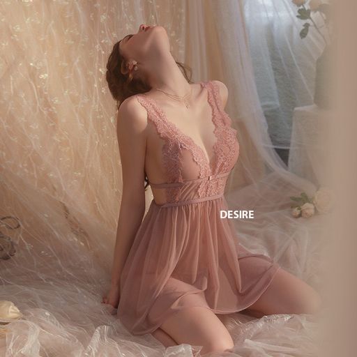Váy ren xuyên thấu xẻ sau gơi cảm kèm quần chip DESIRE VN-8100-1 Hồng Nude - Available variant