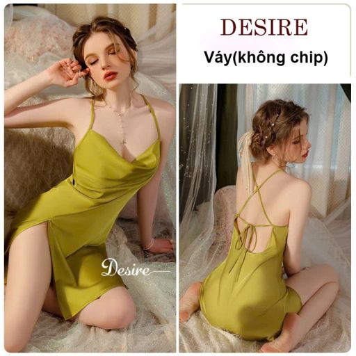 Váy ngủ lụa hai dây cổ đổ cột dây cao cấp chất lụa satin mềm mịn hàng chuẩn Guiruo DESIRE VN-3430 Váy Xanh M - Available variant