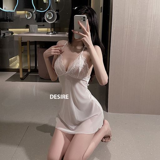 Váy ngủ hai dây ren xuyên thấu xẻ sau sexy kèm quần chip VN-807-1 Trắng - Available variant