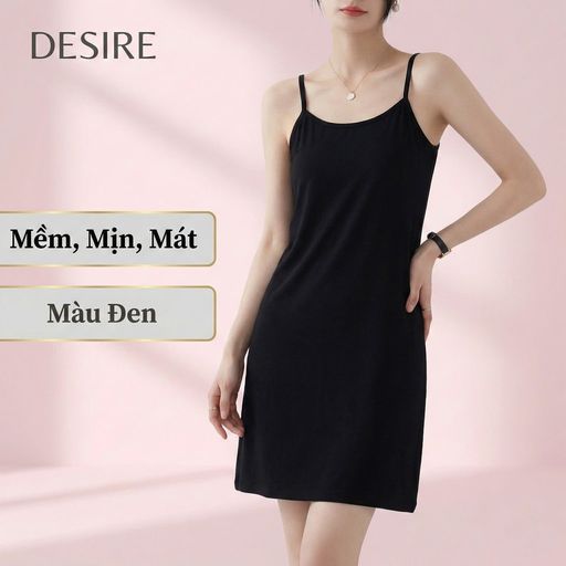 Váy hai dây Váy mặc lót chất thun modal (Gỗ sồi) dáng ôm body cổ ngang có TĂNG ĐƠ điều chỉnh DESIRE VN-062 Đen ngắn 80cm M - Available variant