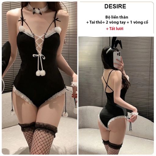 Bộ đồ ngủ Cosplay CÔ NÀNG THỎ QUYẾN RŨ sexy gợi cảm DESIRE VN-2340 Set đen + tất - Available variant