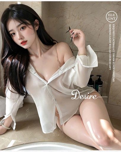 Áo Sơ Mi Ngủ Nữ Xuyên Thấu Mỏng Quyến Rũ - Đồ Ngủ Sơ Mi Voan Sexy Cao Cấp (Kèm Quần Chip) DESIRE VN-8476 Trắng M - Available variant