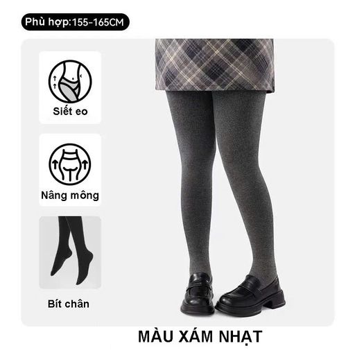Quần Tất Legging Bigsize Nữ (60-85kg) Len Tăm Giữ nhiệt mềm mại, Chống Trơn Trượt, Co Giãn 4 Chiều Cao Cấp DS3056 Xám nhạt BIGSIZE - Available variant