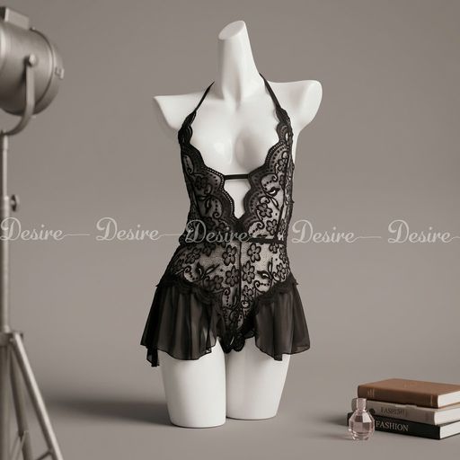 Váy ngủ ren liền thân Bodysuit quần chip xẻ đáy phong cách gợi cảm sexy Desire VN-8411-1 Đen - Available variant