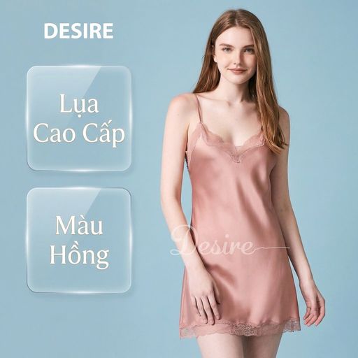 Váy ngủ lụa Đầm ngủ hai dây lụa kèm chip phối ren gợi cảm sexy VN-169 Váy Hồng L - Available variant