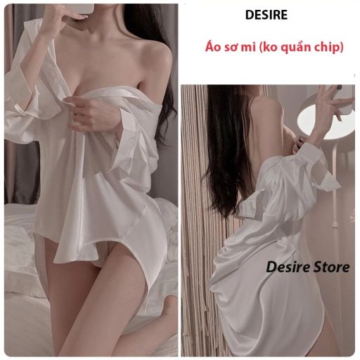 Áo sơ mi ngủ lụa satin mềm tay lửng gợi cảm sexy Desire VN-1902 Trắng L - Available variant