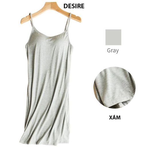 Váy đầm hai dây thun Vicose mềm mịn có đệm mút ngực và tăng đơ DESIRE VNN-0072 Xám M - Available variant