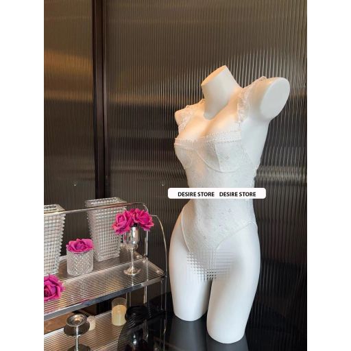 Váy ngủ ren liền thân cánh tiên chéo lưng quần xẻ đáy Bodysuit ren DESIRE VN-8662 Trắng - Available variant