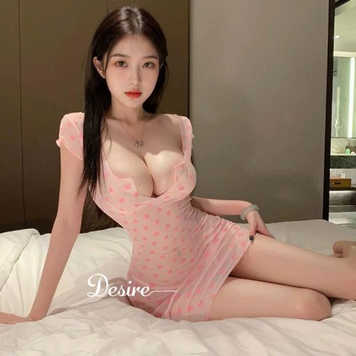 Desire Store, Váy Ngủ Gợi Cảm Ôm Body Họa Tiết Nơ Hồng Xuyên Thấu - Đầm Ngủ Sexy Cổ V Sâu Quy��n Rũ T694 - 249.000 ₫
