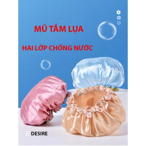 Desire Store, Mũ tắm, mũ ủ tóc Lụa satin bóng 2 lớp dày dặn chống thấm nước tốt TT-001 - 30.000 ₫