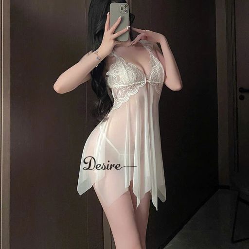Váy Ngủ Ren Cài Trước Xuyên Thấu Sexy Kèm Quần Chip DESIRE VN-1052 Trắng - Available variant