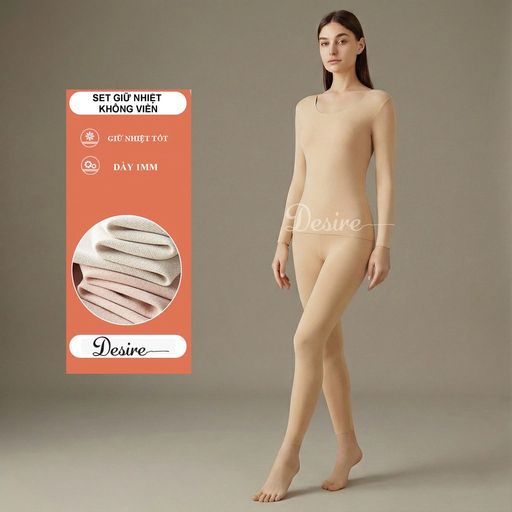 Đồ bộ giữ nhiệt nữ giới mùa đông siêu nhẹ ấm áp vải Nhung lót Len Cashmere không đường viền AGN-002 Màu Da ko viền M (35-48 KG) - Available variant