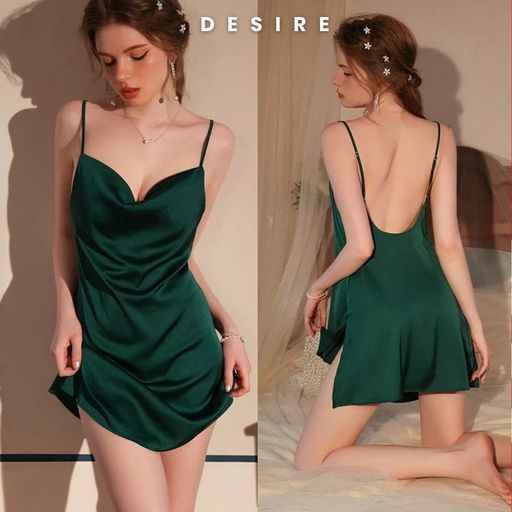 Desire Store, Váy ngủ lụa satin cao cấp -  Váy ngủ hai dây thiết kế cổ đổ hở lưng tôn dáng sexy DESIRE 1910 - 350.000 ₫