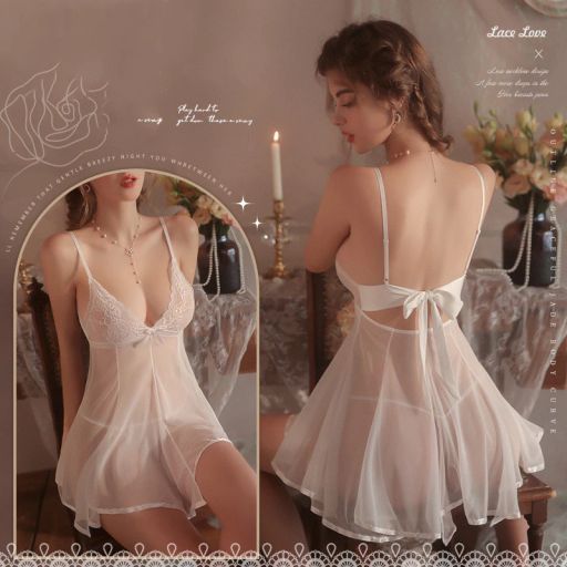 Váy ren sexy siêu mềm mại gợi cảm kèm quần chip lọt cao cấp VN-8301 Trắng Freesize - Available variant