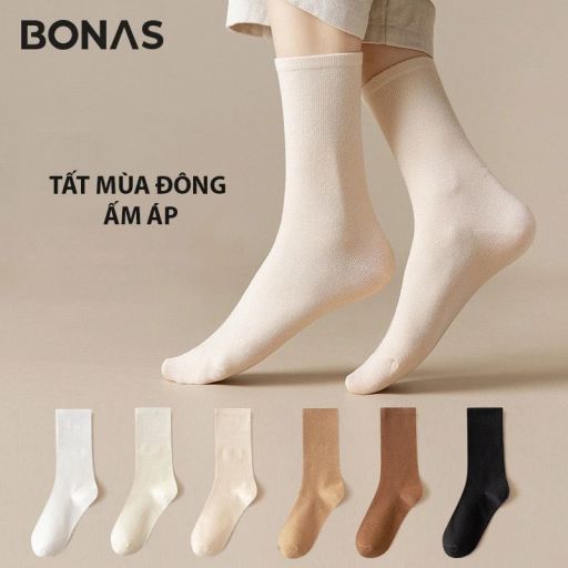 Desire Store, Tất len nữ cổ cao chính hãng BONAS Style Nhật Bản chất đẹp cao cấp phong cách đơn giản sang trọng MW-1887 - 53.000 ₫