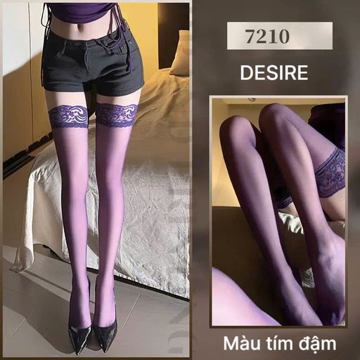 [Co dãn] Tất lưới đùi nữ  phối ren dài trên gối - Phụ kiện Cosplay Sexy gợi cảm  DESIRE 7210 Tím đậm - Available variant