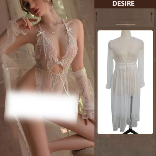 Áo choàng ren dáng dài cài ngực trước phong cách tiểu thư gợi cảm DESIRE VN-86831 Trắng M - Available variant