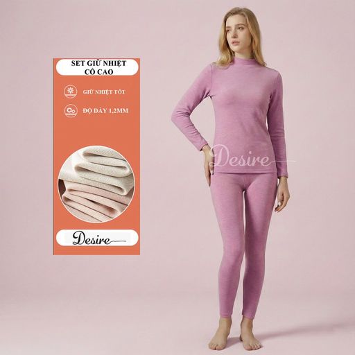 Bộ Giữ Nhiệt Nữ Cổ Cao Dày Ấm Áp Vải Nhung Lót Len Cashmere AGN-003 Màu Hồng cổ cao 3XL - Available variant