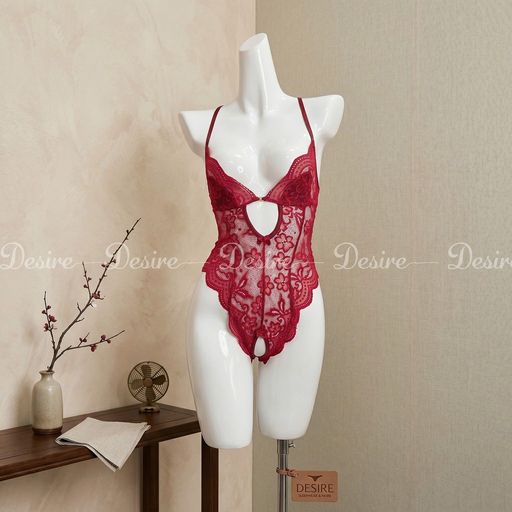 Bodysuit xuyên thấu xẻ đáy - Váy ngủ hai dây liền thân chất ren mềm mại DESIRE VN-8748 Đỏ M - Available variant