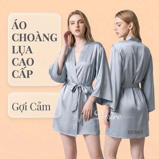 Áo choàng ngủ lụa cao cấp Áo choàng cô dâu gợi cảm Bride hàng loại 1 chính hãng Guiruo VN-1690 Choàng Xanh dương - Available variant