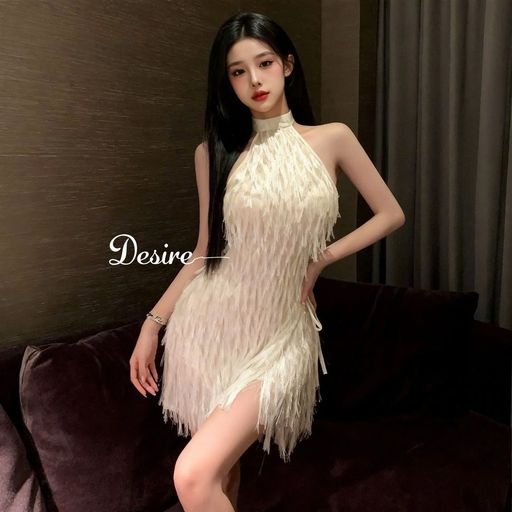 Desire Store, Váy ngủ tua rua cổ yếm sang trọng quyến rũ - Váy ngủ sexy sẻ đùi cao cấp DESIRE VN-6533 - 250.000 ₫