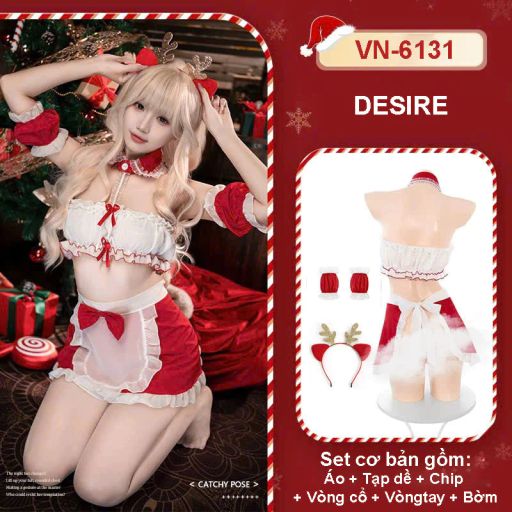 Bộ váy ngủ Cosplay cô hầu gái Chủ đề Giáng sinh Noel gợi cảm quyến rũ DESIRE VN-6131 Set cơ bản - Available variant