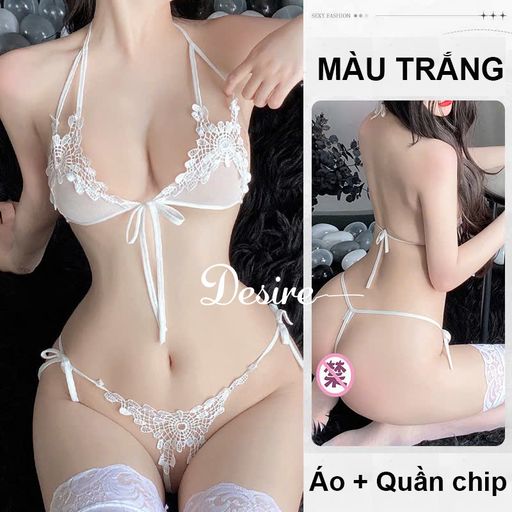 Bộ đồ lót ren cột dây ren xuyên thấu phong cách nữ tính quyến rũ DESIRE VN-2056 Trắng Freesize - Available variant
