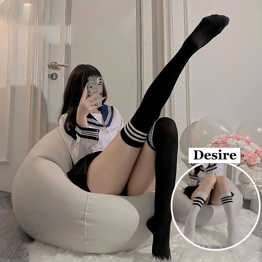 Desire Store, Tất cosplay nữ sinh loại thun dày đen sọc trắng hàng đẹp mềm T-018 - 42.000 ₫