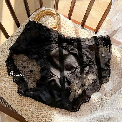 QL-3039 Quần Lót Nữ Lụa Satin Phối Ren Hoa Cao Cấp - Co Giãn Mềm Mịn Ôm Dáng DESIRE  Đen - Available variant