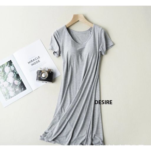 Váy đầm ngắn tay thun Vicose mềm mịn chất 4 chiều có đệm mút ngực DESIRE VNN-0073 Xám M - Available variant