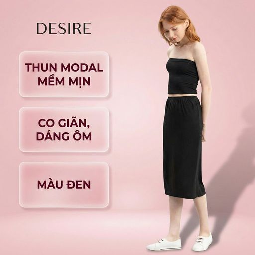 Chân váy lót dáng ôm Thun Modal (Gỗ sồi) co dãn mát mịn Chân váy mặc lót trong VNN-0098 Đen trơn 40cm - Available variant