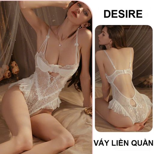 Váy ngủ ren liền thân có mút ngực Bodysuit ren DESIRE VN-8990-1 Trắng - Available variant