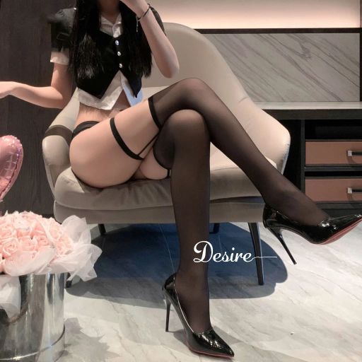 Tất lưới nữ ren trơn dài trên gối phong cách gợi cảm sexy cosplay DESIRE T-005 Đen đai Đen - Available variant