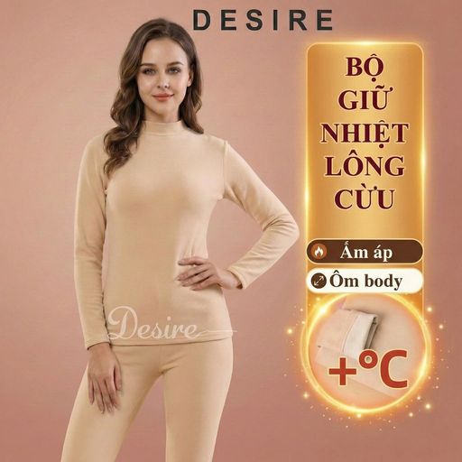 Desire Store, Bộ Giữ Nhiệt Nữ Cổ Cao Dày Ấm Áp Vải Nhung Lót Len Cashmere AGN-003 - 320.000 ₫