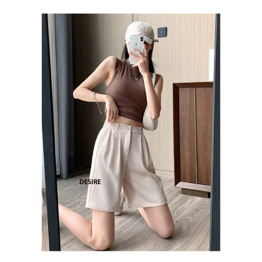 Quần đùi quần short nữ lưng cao ống rộng loại 1 dáng ngố lửng thể thao chất vải tuyết mưa Kem sữa M - Available variant